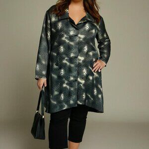 D Studio Jacket Midi 100% Silk Women’s Size 14 Green Black 100% Silk Pockets LS